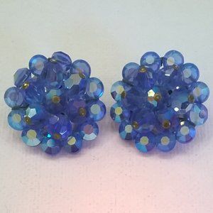 Vintage 50s Blue Crystal and Rhinestone Earrings